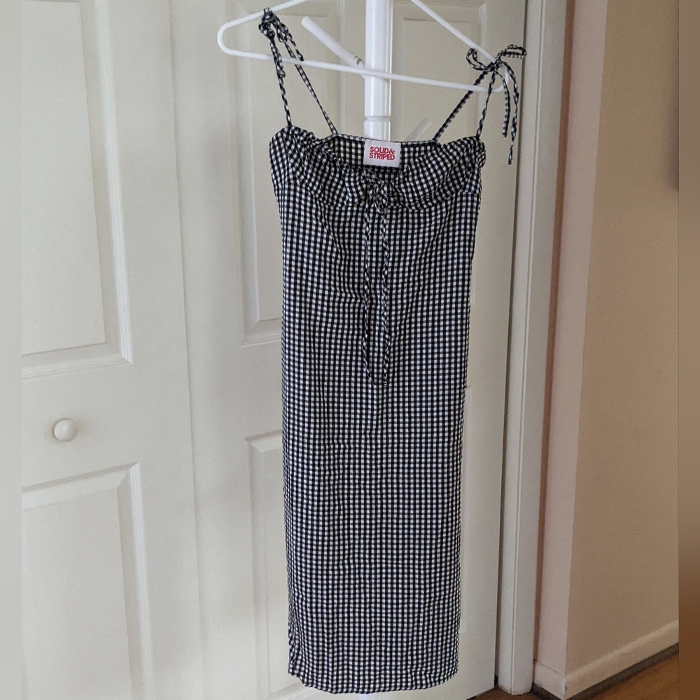 SOLID & STRIPED Black and White Gingham Midi Dress